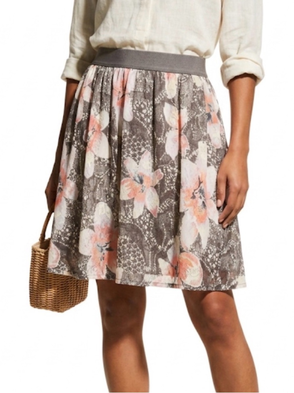 NWT Y2K XS Women’s Nordstrom Grey Floral Formal Casual Mini Skirt